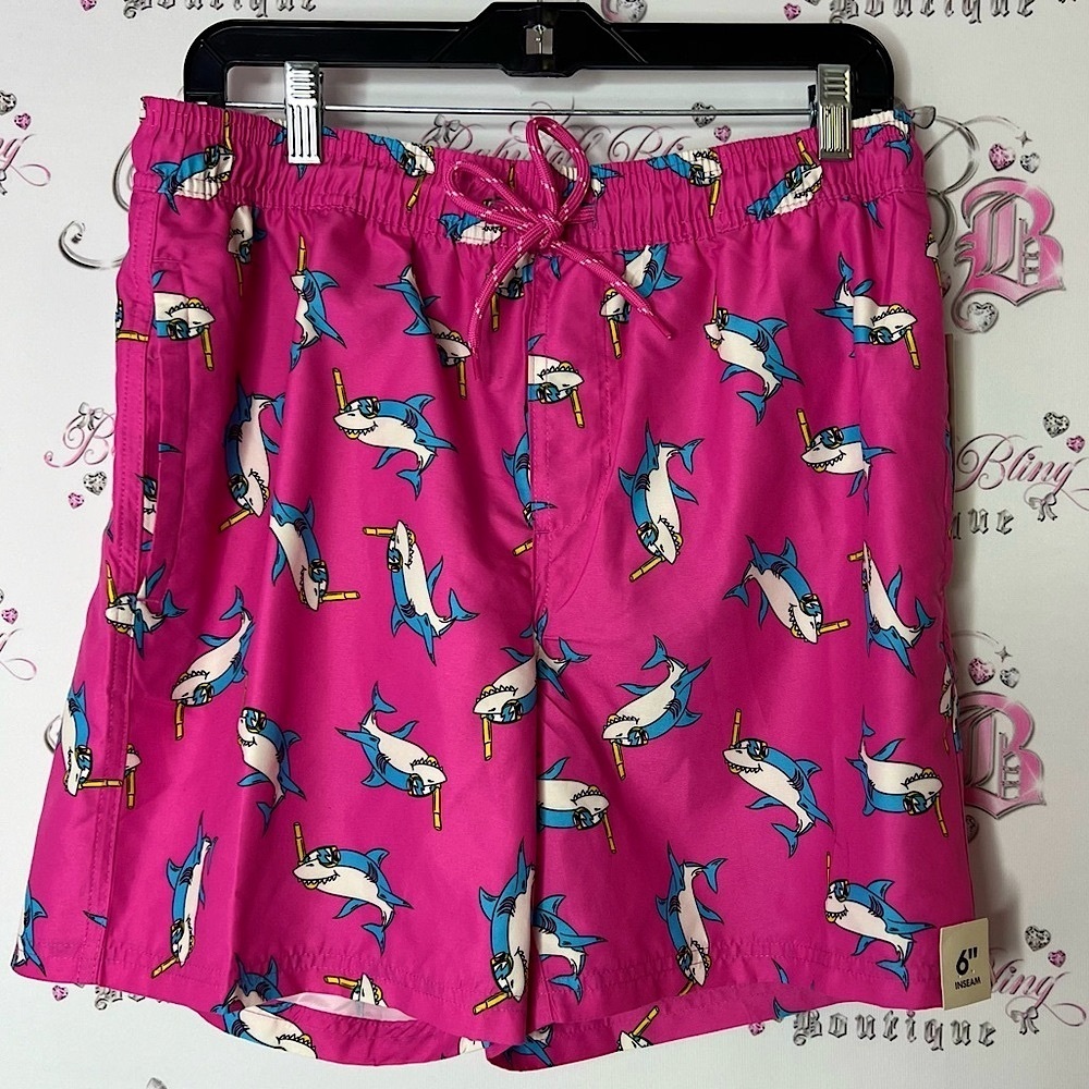 No boundaries shorts swim trunks Pink shark print snorkel Shorts upf 50+